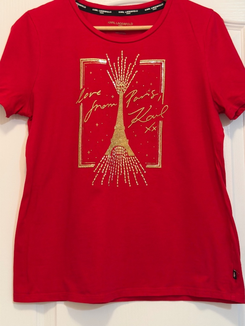 Karl Lagerfeld Paris Embellished Eiffel Tower Graphic Tee Red - Size Medium